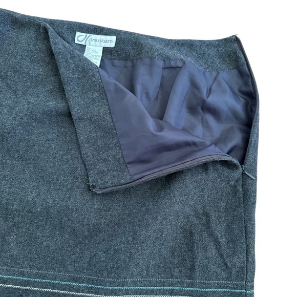 Dress Barn Wool Blend Gray Skirt Straight turquoise Floral Embroidered 16 - Picture 3 of 7